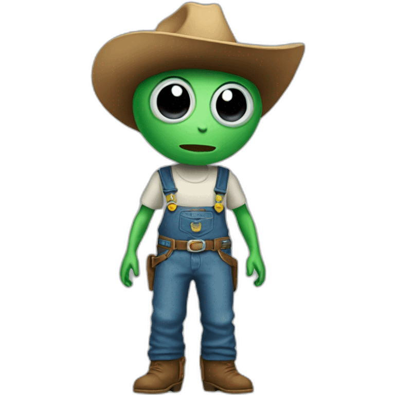 alien wearing a cowboy hat and overalls emoji