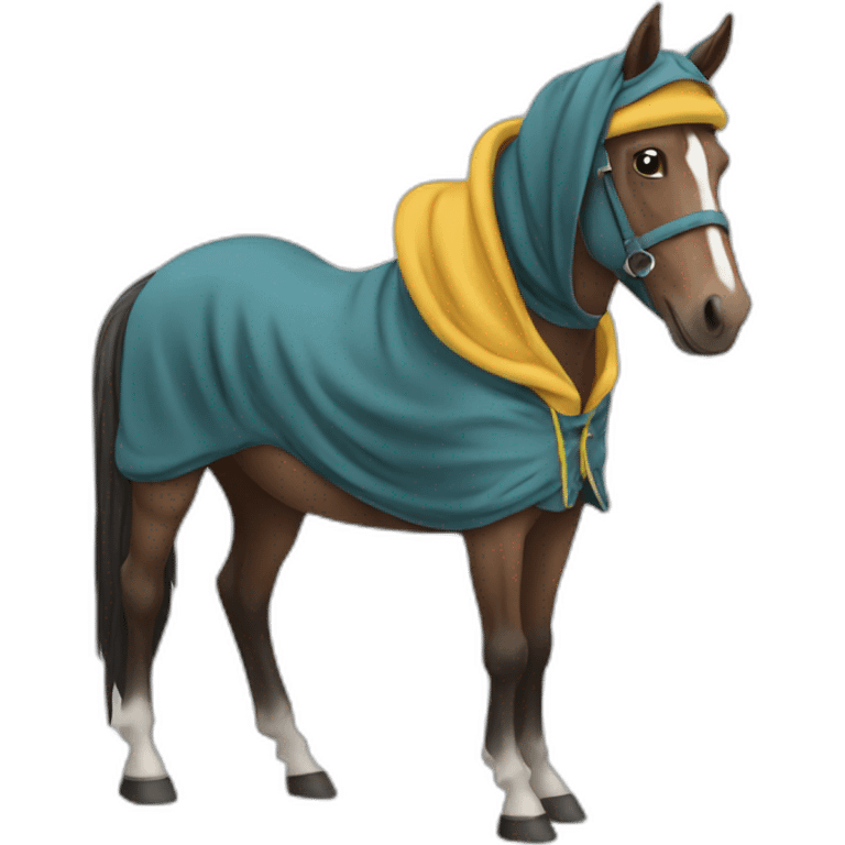 A horse wearing a hoodie emoji