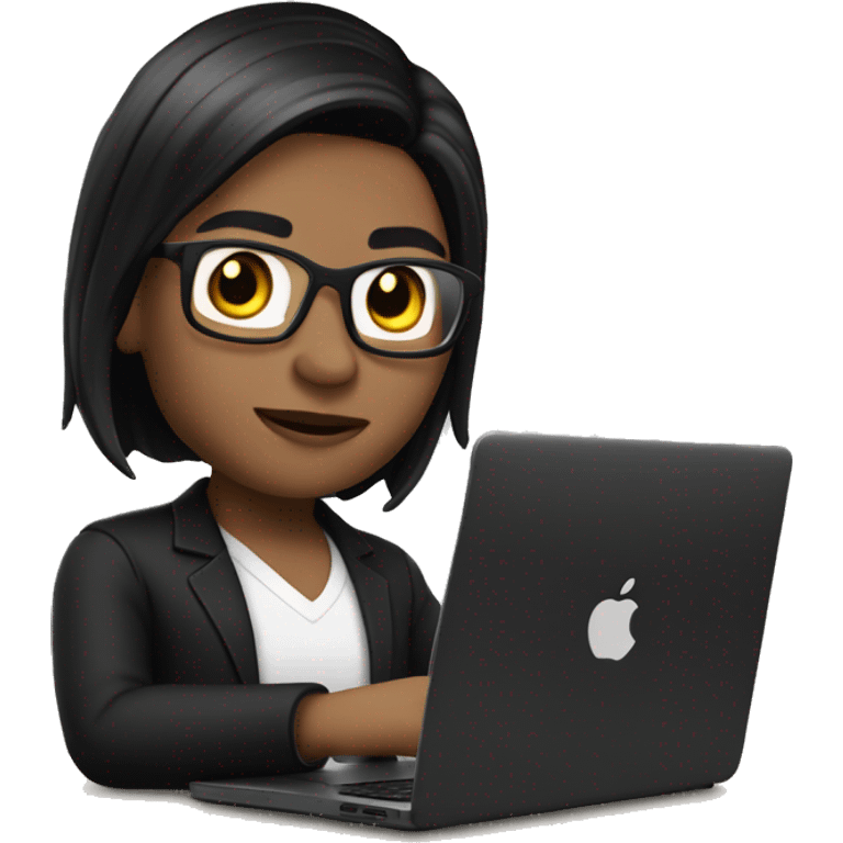 memoji of a confident realtor with a laptop in front, apple-style, modern ,dark hair,black sweater,computer in hand,white skin, an avatar image gonna be round  emoji