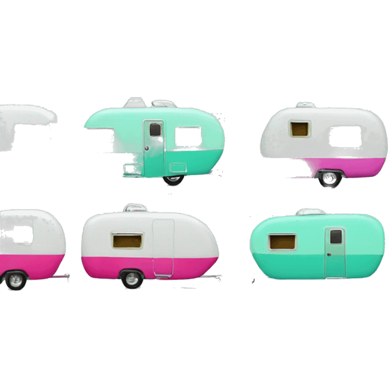 Realistic mint green and hot pink camping travel trailer isolated. emoji