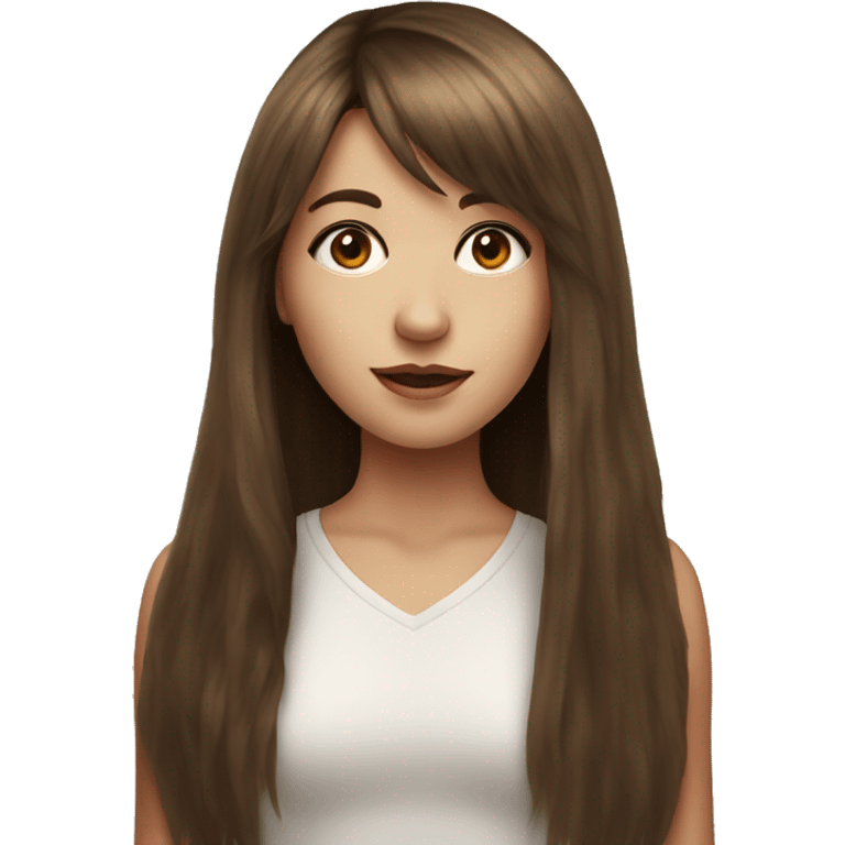 Realistic photograph girl with brown long hair and a fringe emoji