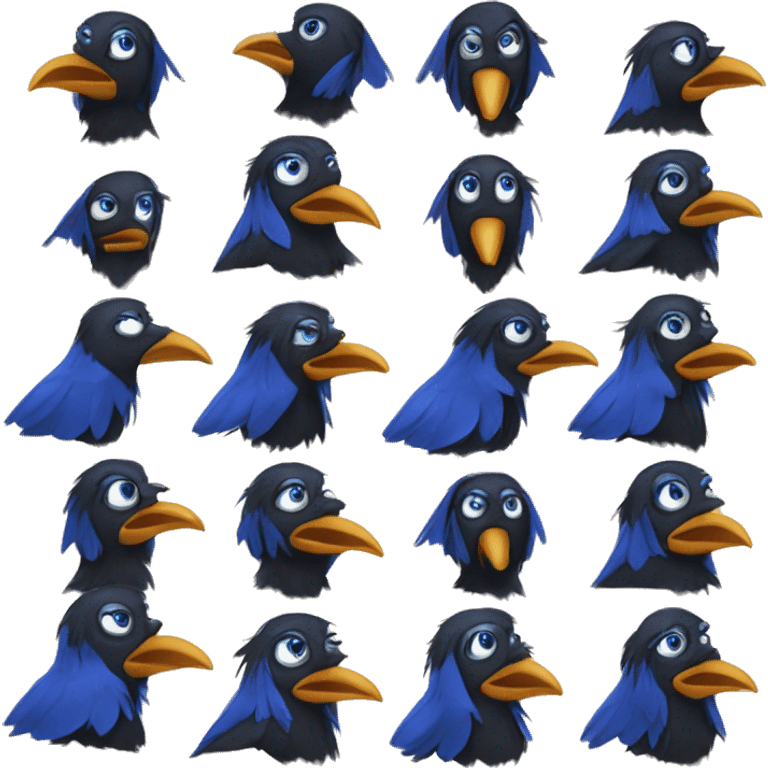 A raven wearing a blue neck cravat emoji