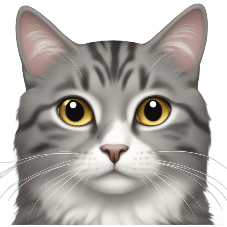 a long haired gray cat and tabby cat with white markings emoji