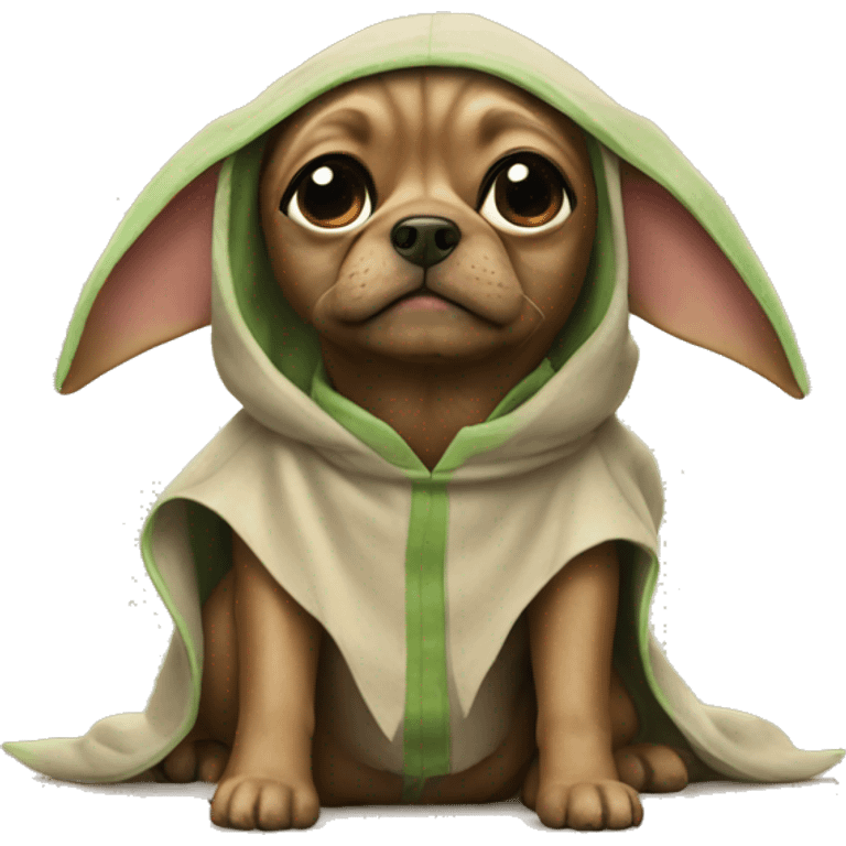 A dog wearing a baby yoda costume emoji