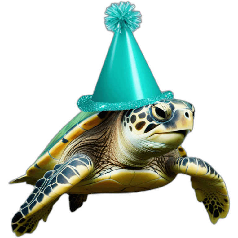 Sea turtle wearing party hat in head emoji