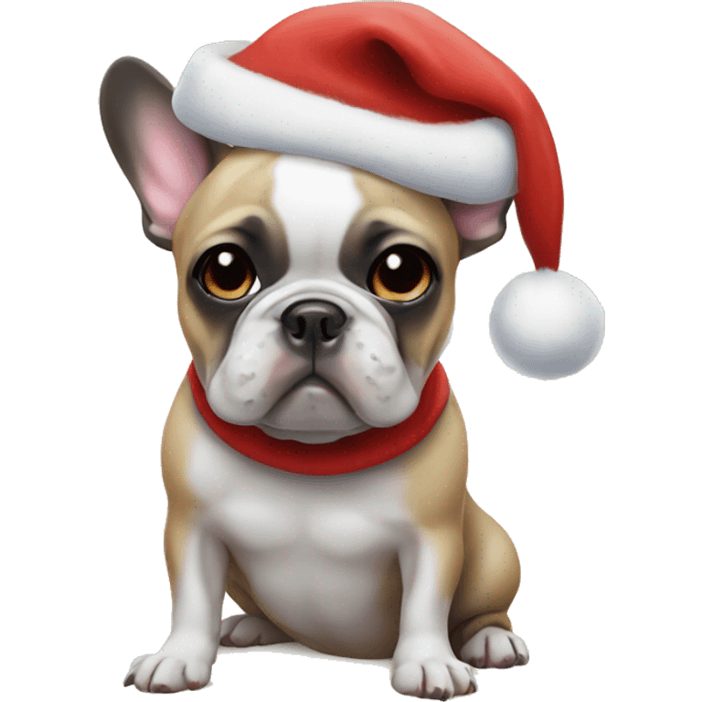 French bulldog wearing a Santa hat emoji