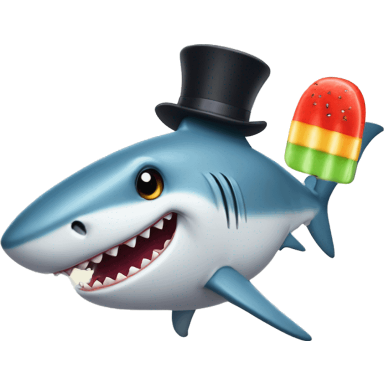 Shark with a top hat eating a popsicle emoji