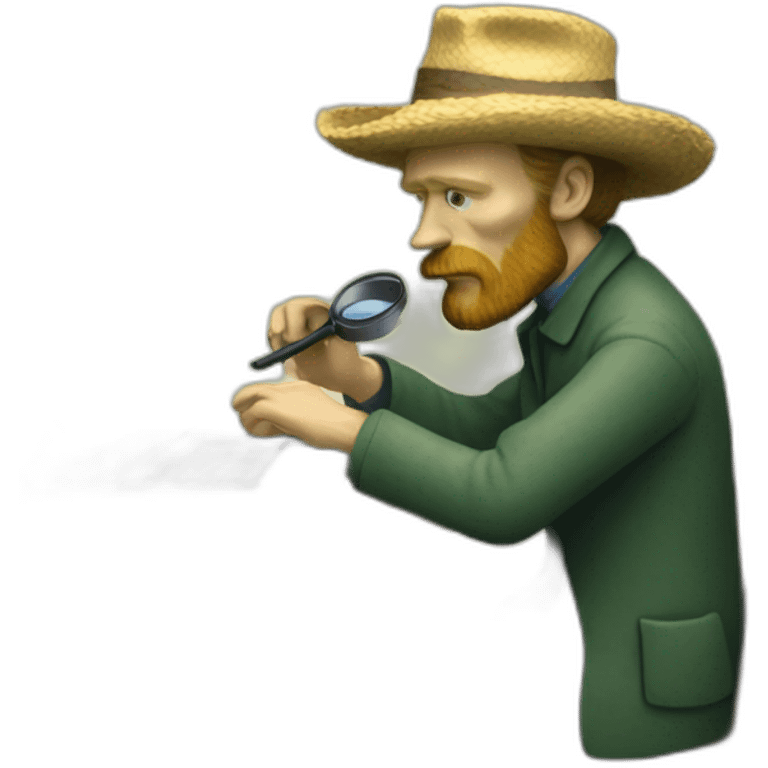 Vincent van Gogh working on a macbook with a magnifier emoji