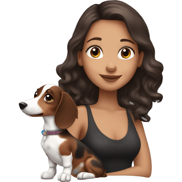 brunette girl with tri merle dachshund emoji