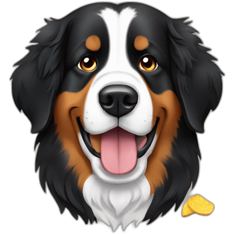 bernese mountain dog drinking beer and eating chips emoji