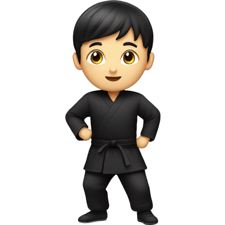 kid playing tai ji in black uniform emoji