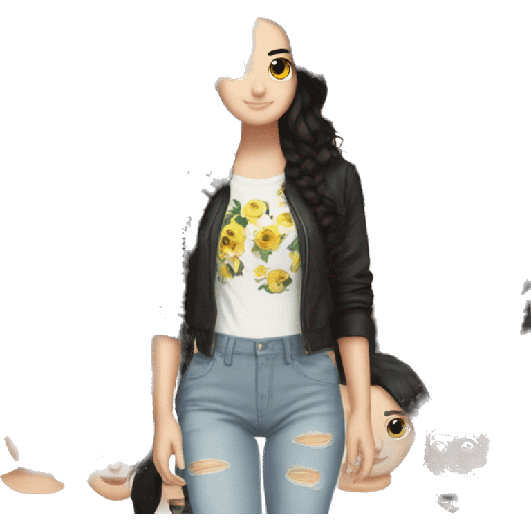 Hania amir, teen, full body, aesthetic, well detailed, black hair emoji