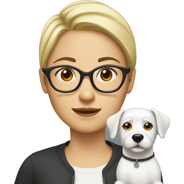 Woman with glasses and white dog emoji