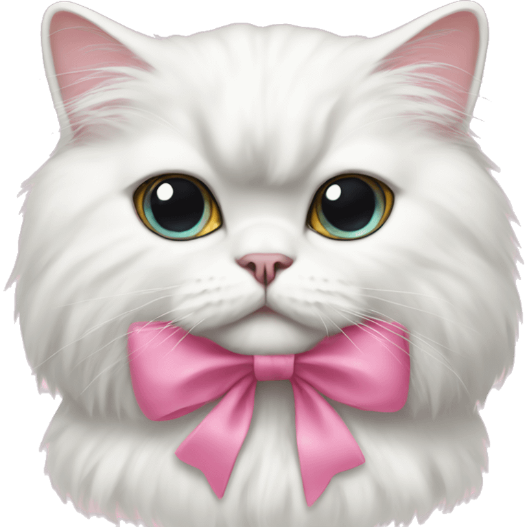 white Persian cat with pink bow emoji