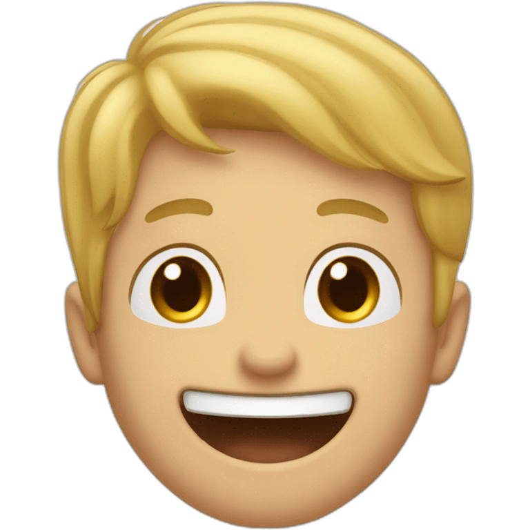 blond brown-eyed man laughing, with four little kids emoji