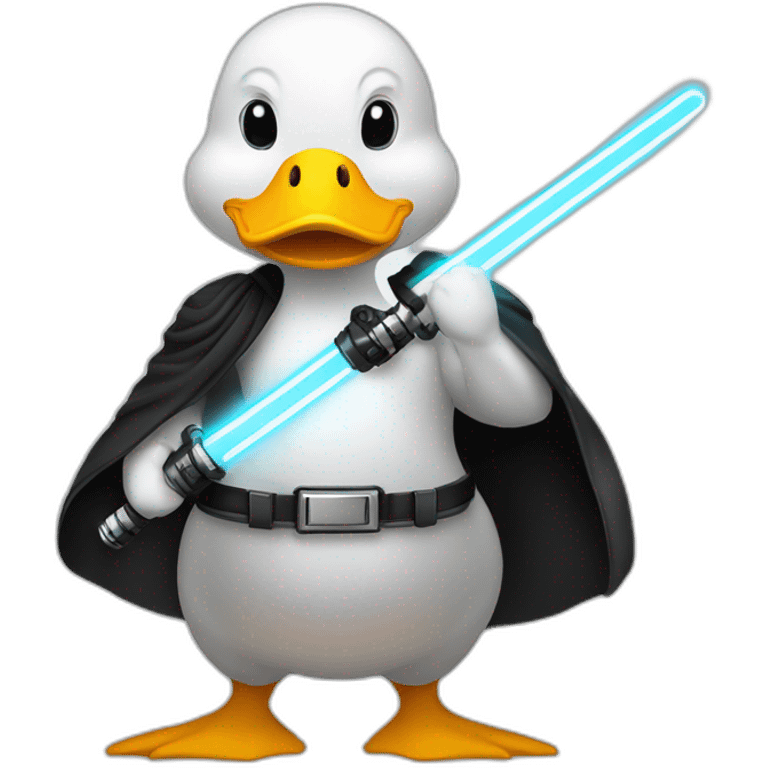 general body building white duck in black holding a light saber emoji