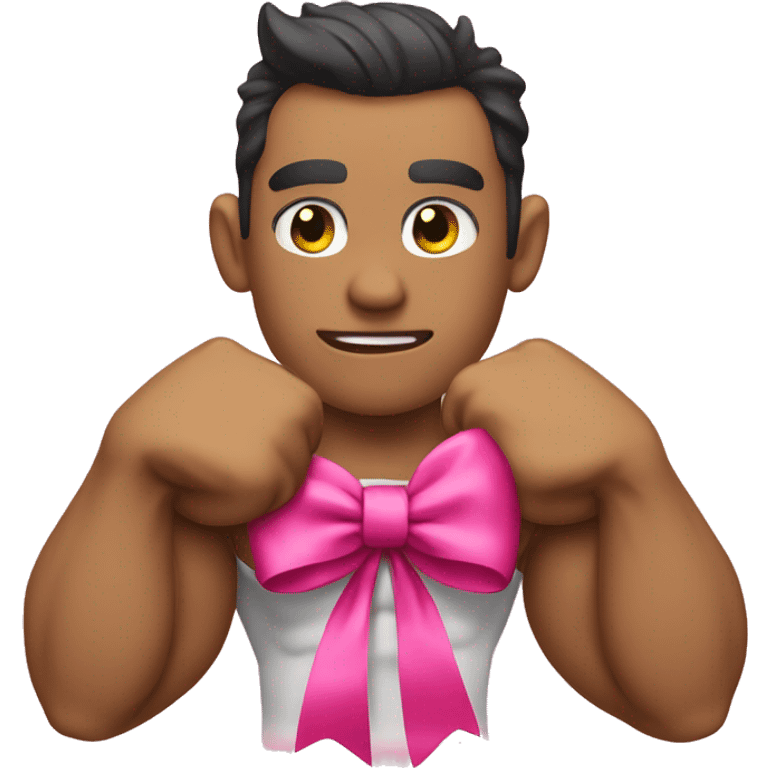 Flexing muscle bicep with a pink bow around it emoji