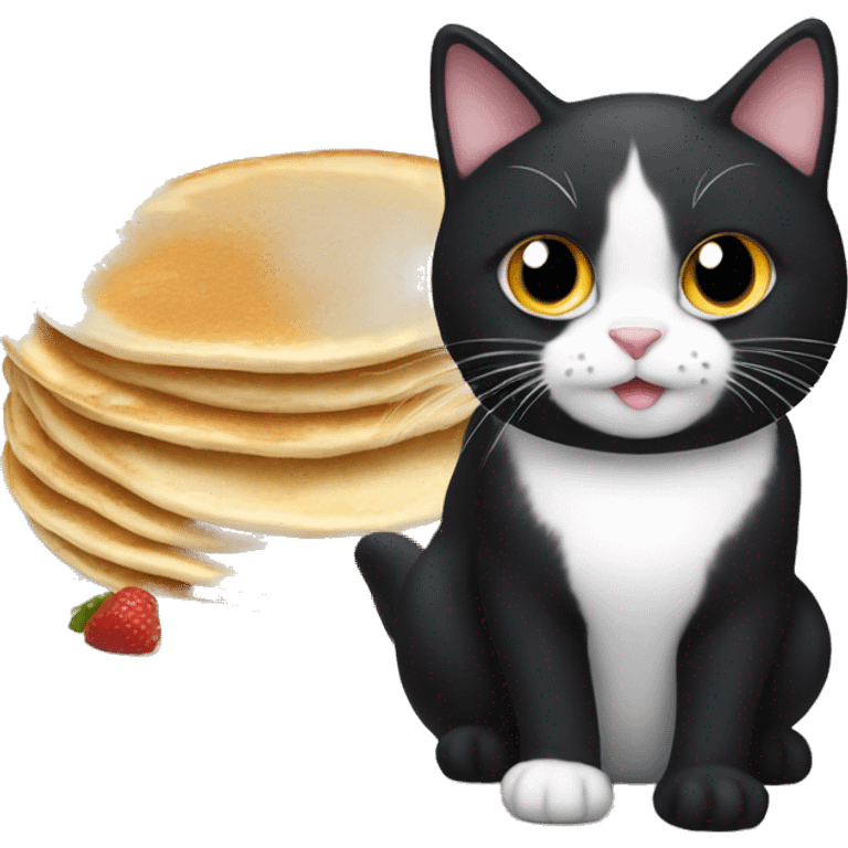 A tuxedo cat like the one in my pictures eating pancakes emoji