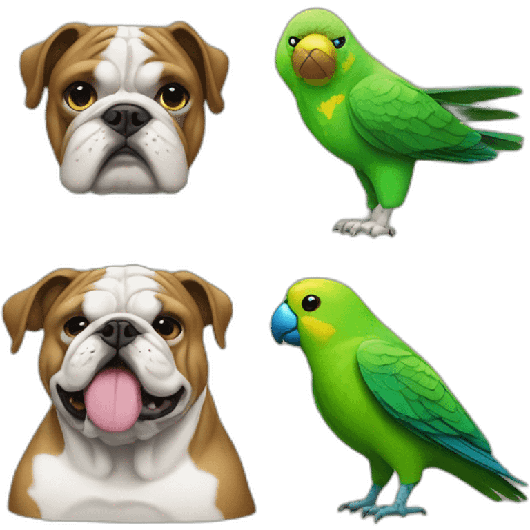 a bulldog and a green Parakeet emoji