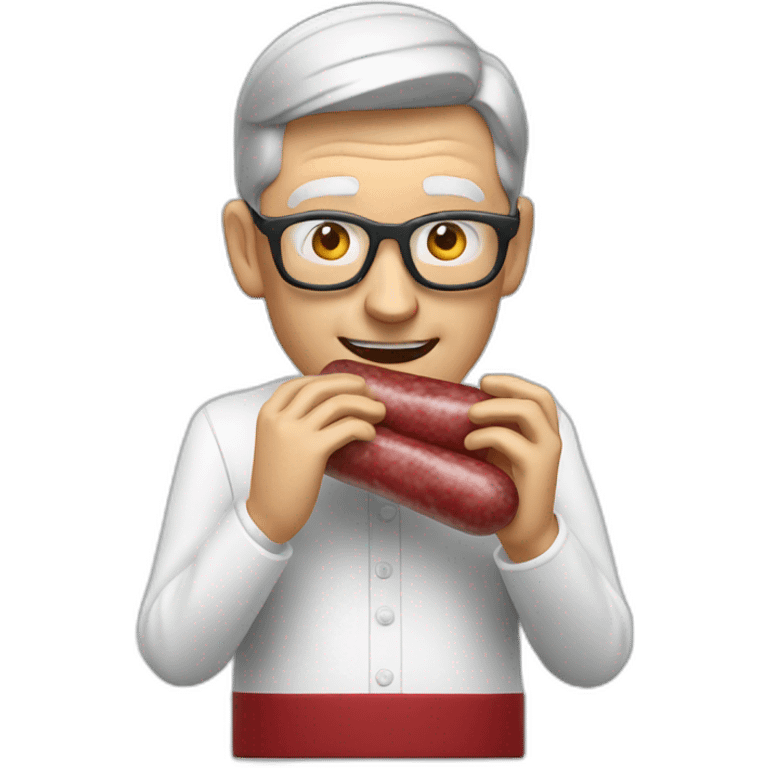 Tim Cook eating Chinese sausage emoji