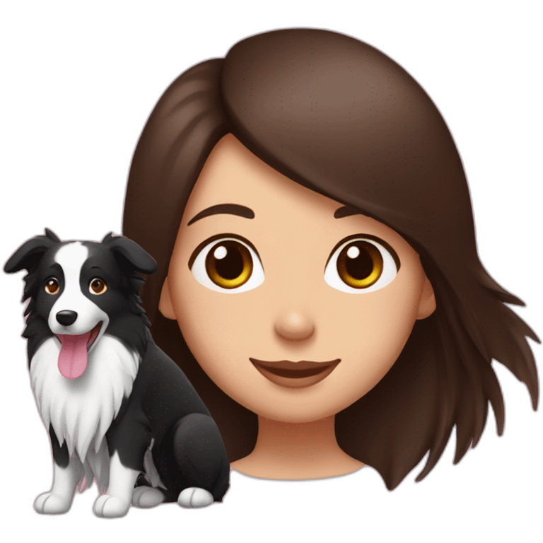 black border collie and woman with long brown hair with pink ends emoji