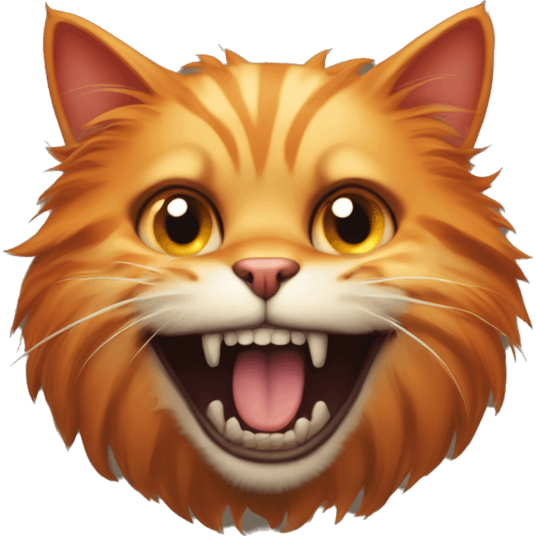 Scary full body cat with orange fur and fangs, the the cat is happy and is panting lie a dog ina. Good way emoji