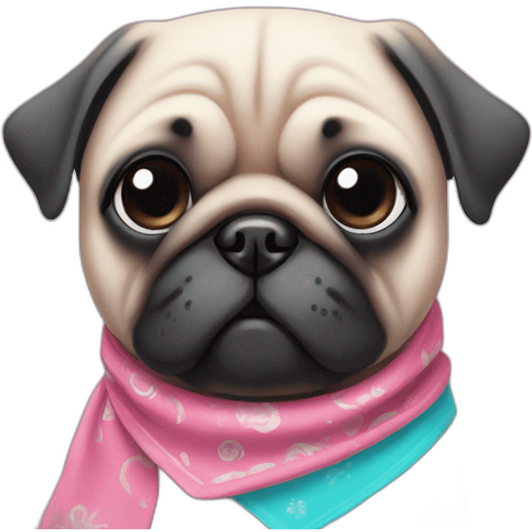 Pink kawaii Pug with Cyan bandana emoji