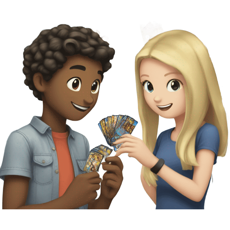 white boy and white girl opening pokemon cards together emoji