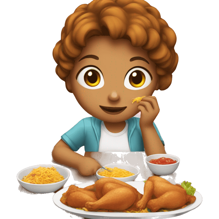 Girl eating chicken on the table emoji