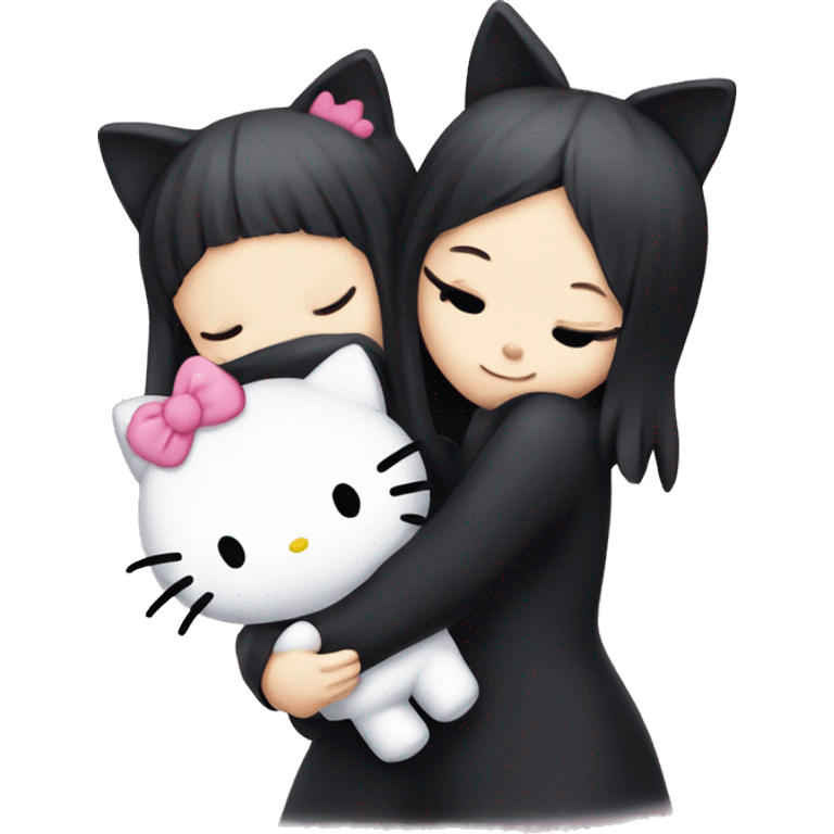 Kuromi and hello kitty hugging  emoji