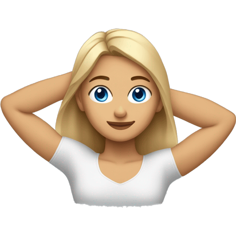 Dark blonde girl with blue eyes and tanned skin doing side stretches  emoji