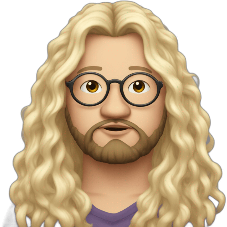 Chubby non binary Big lebowsky round glasses long blond hair chaotic res beard vaporizer emoji