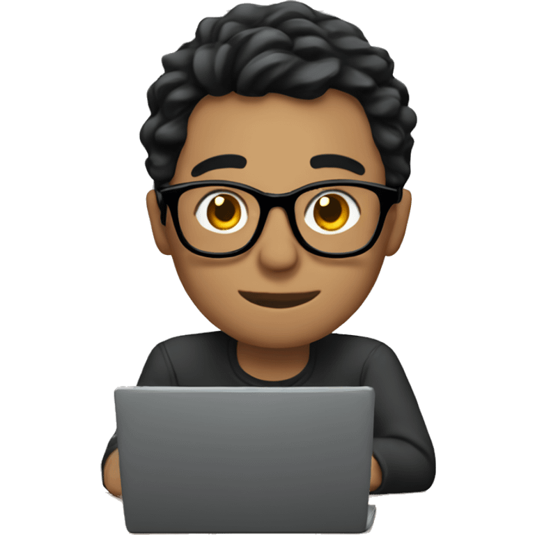  guy with short black hair and glasses, editing videos on a computer emoji