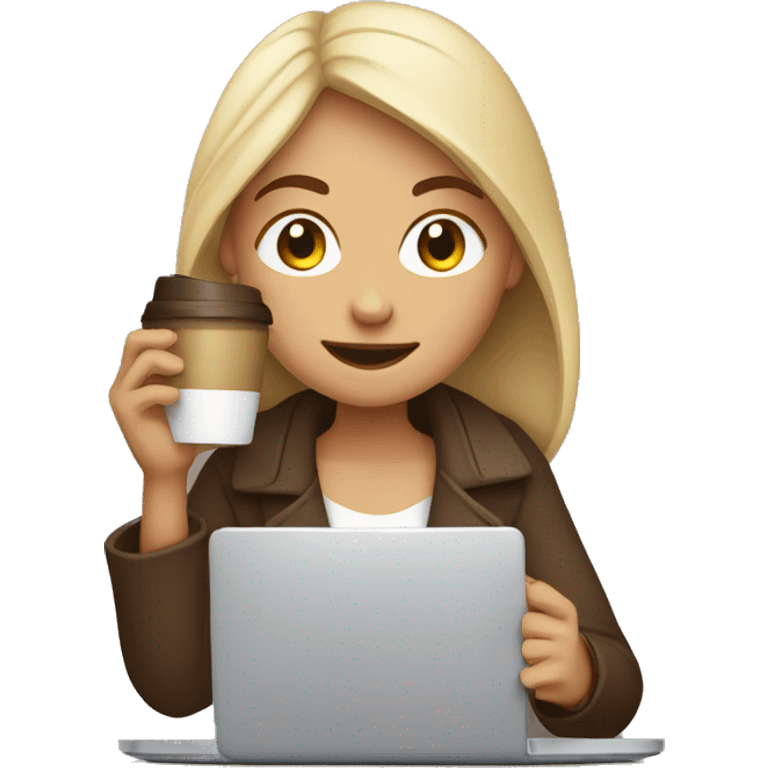 girl with laptop drinking a lot of coffee emoji