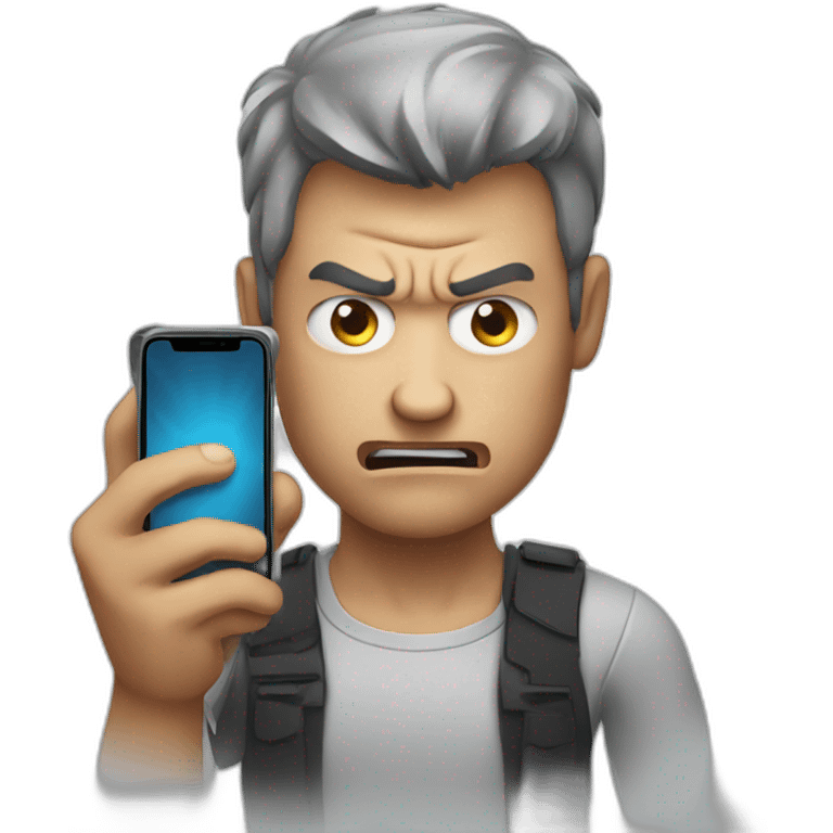 angry man holding an iPhone emoji