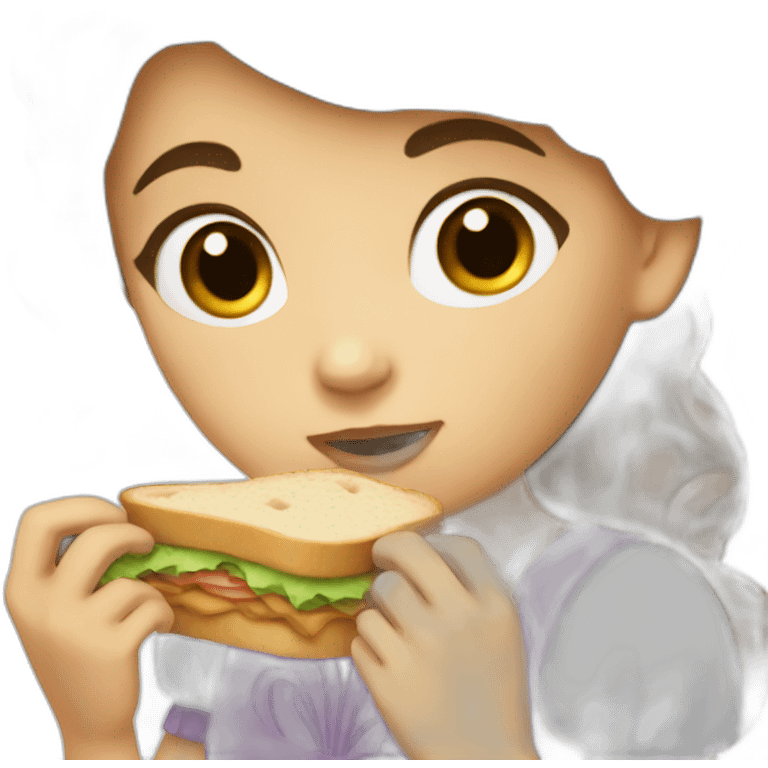 Princess Brown Hair eating a sandwich  emoji