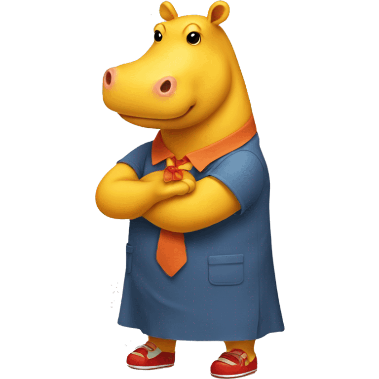 Yellow hippo with Orange dress and red shoes emoji