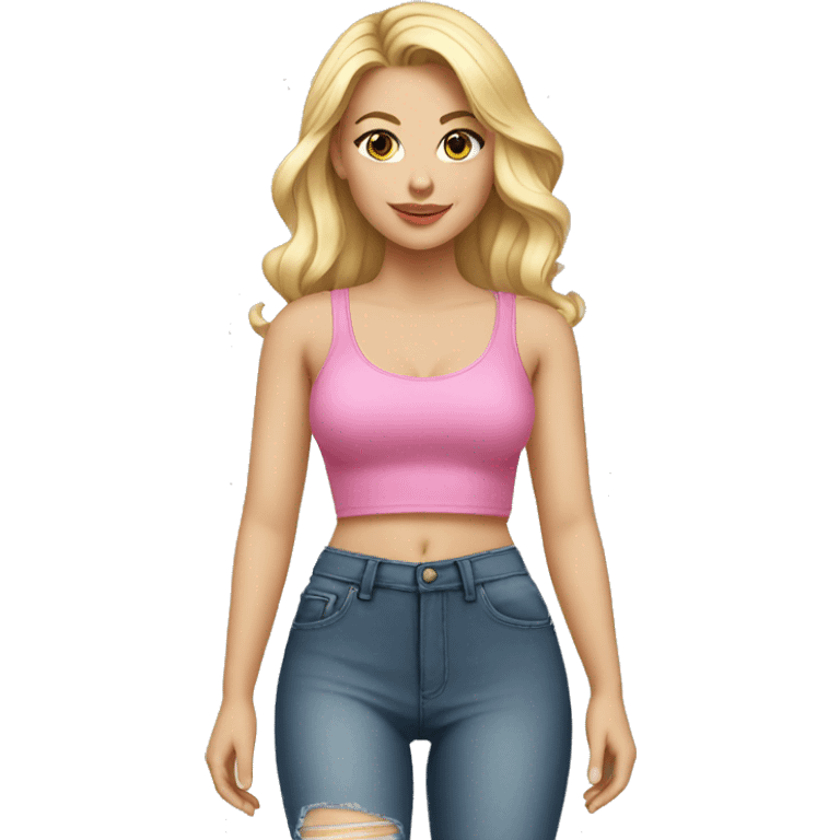 White girl in pink croptop, high heels emoji