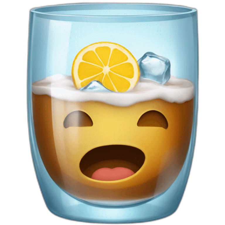 vaso de ron con hielo, agarrando con la mano izquierda emoji