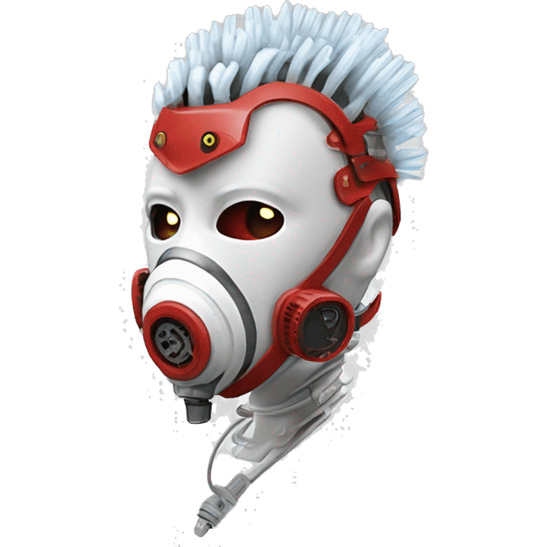 White Mohawk female cyborg head with red respirator mask and circuits emoji