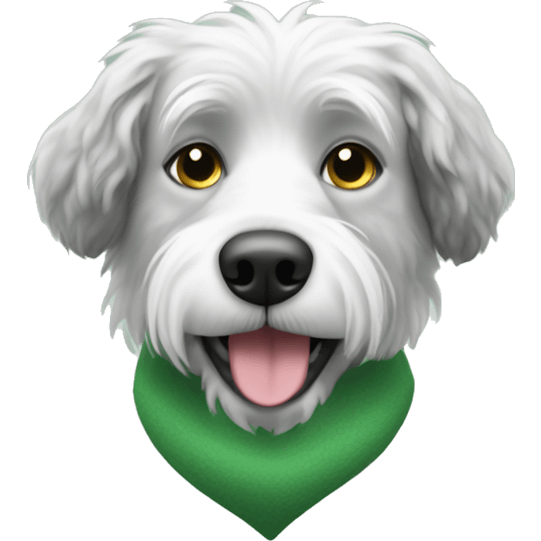 Hairy white and grey dog with a green mohock emoji