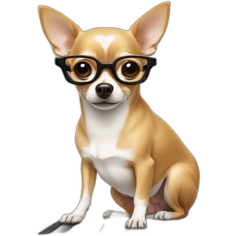 chihuahua on a computer with glasses emoji