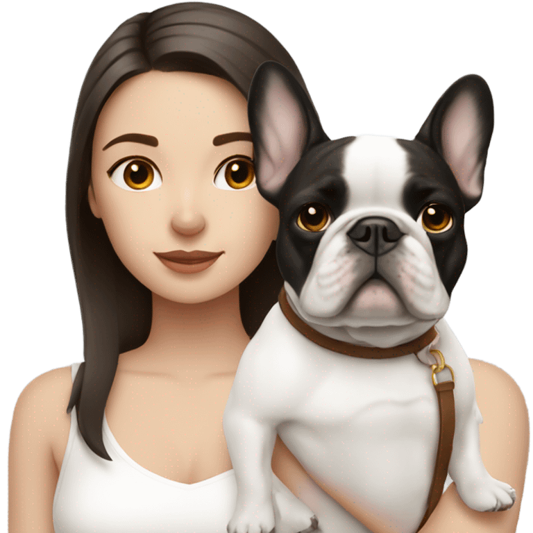 Brunette girl and a white french bulldog emoji