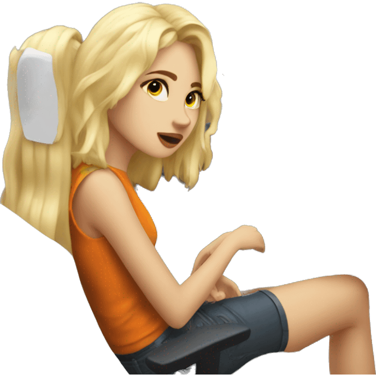 Blonde girl at gaming setup in chair emoji