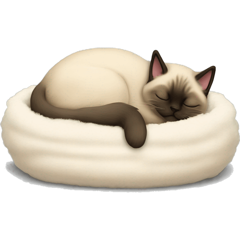 Siamese fluffy cat sleeps in a fluffy bed emoji