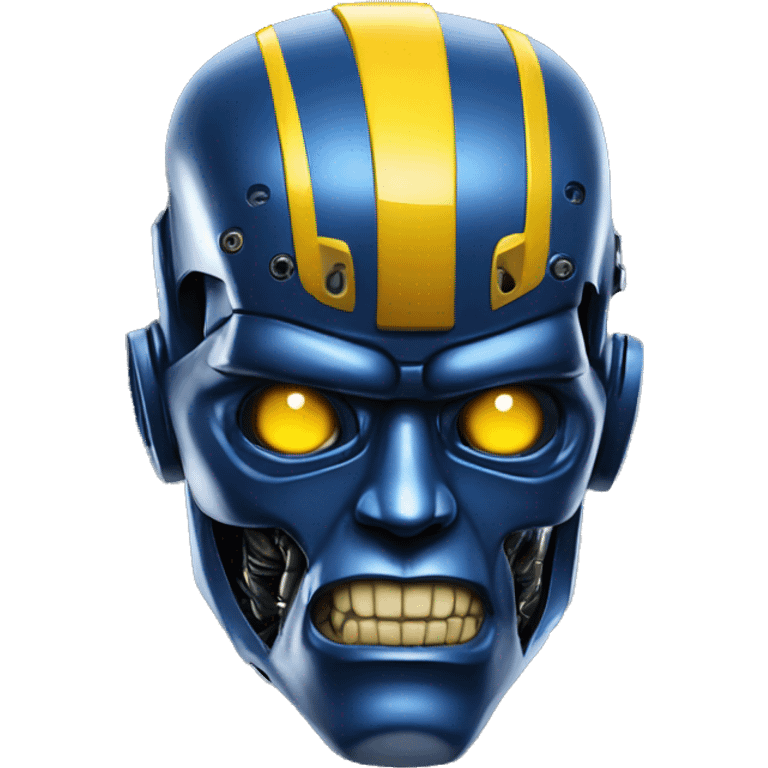 Terminator robot head with dark blue metallic skin and yellow Mohawk  emoji