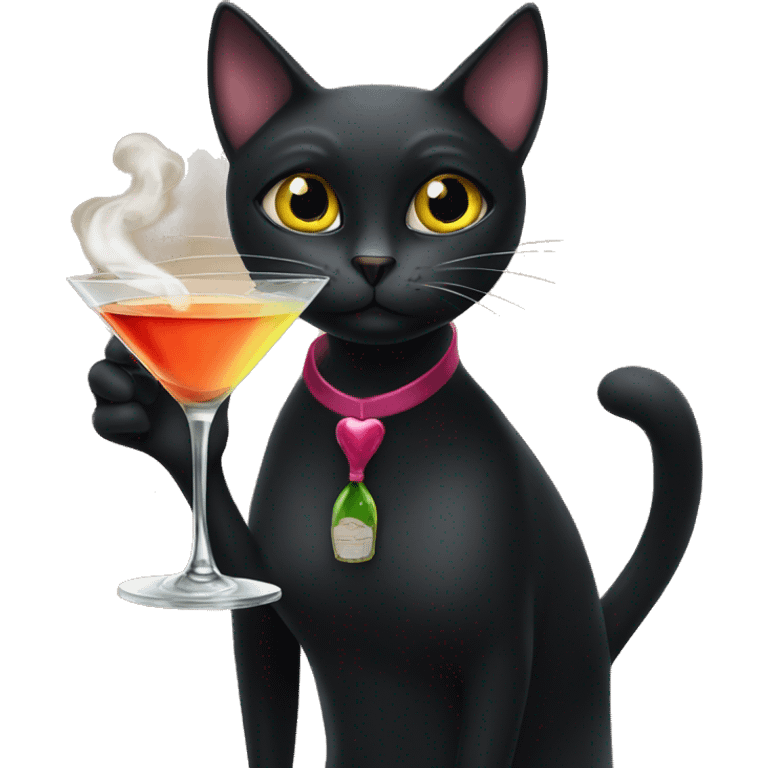 Black cat smoking and drinking a martini she’s a lady cat  emoji