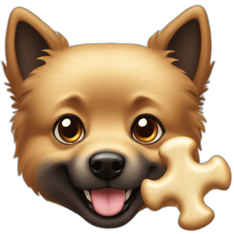 Cute dark spitz dog with bone emoji