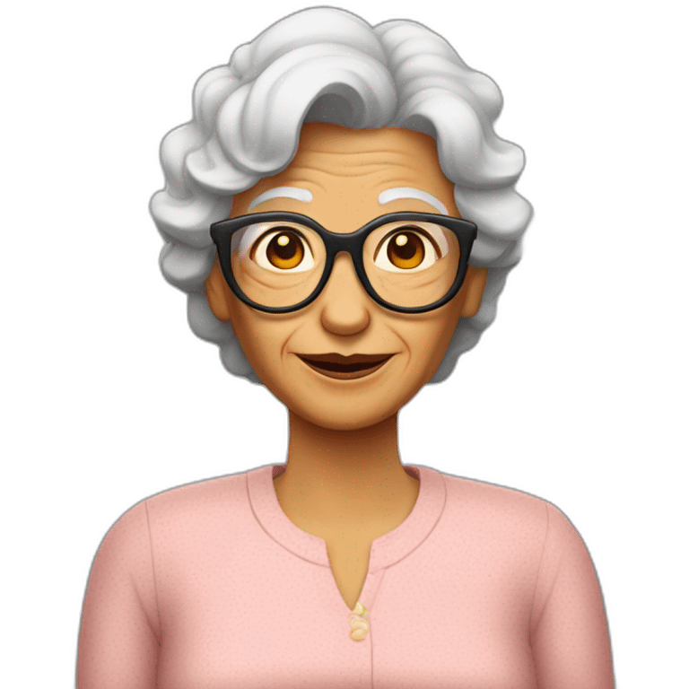 Abuela con gafas y pelo rizado moreno emoji