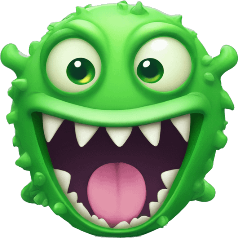 a funny and cute monster in green colours with an open mouth as if different documents are coming to its mouth such as word, excel, pdf, pptx emoji